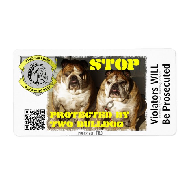 Personalized Two Bulldog Brand STOP Stickers (Front)