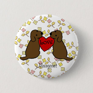 Personalized Two Choco Labradors with Love Cartoon 2 Inch Round Button