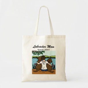 Personalized Two Chocolate Labradors and Mom Tote Bag
