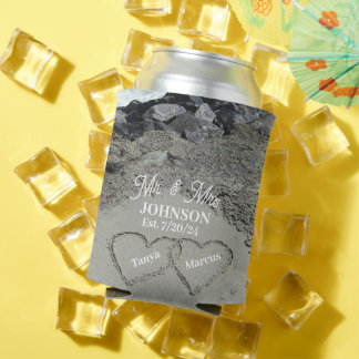 Personalized Two Hearts In The Sand Can Cooler