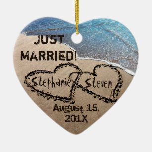 Personalized Two Hearts In The Sand Heart Ornament