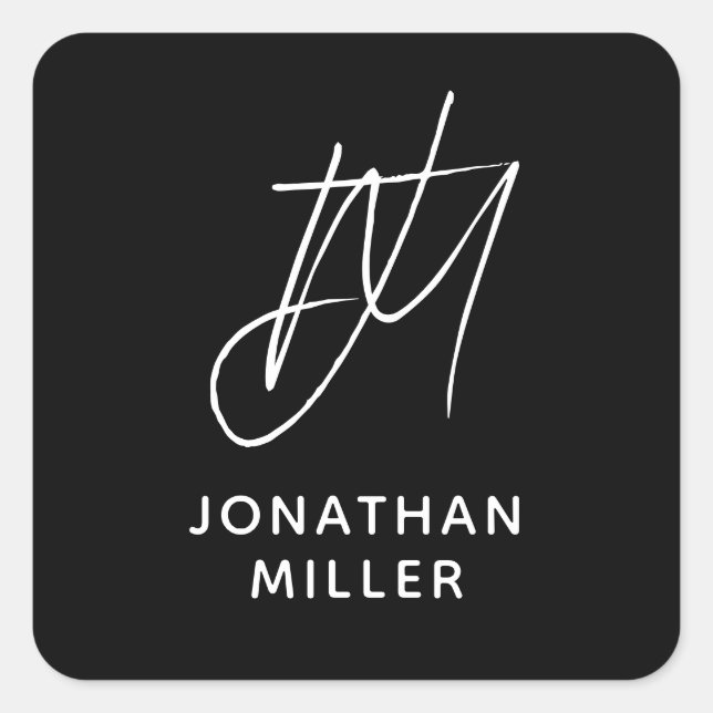 Personalized Two Initial Monogram with Name Square Sticker (Front)