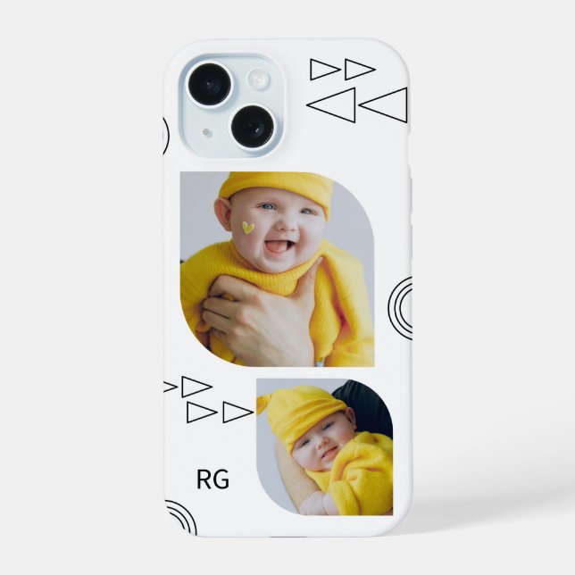 Personalized Two Photo Abstract iPhone 15 Case (Back)