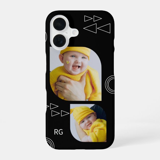 Personalized Two Photo Abstract iPhone 16 Case (Back)