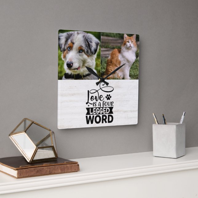 Personalized Two Photo Pet Acrylic Wall Clock (Office)