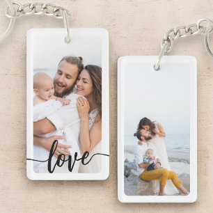 Personalized Two Photo Text Family Double Sided Keychain