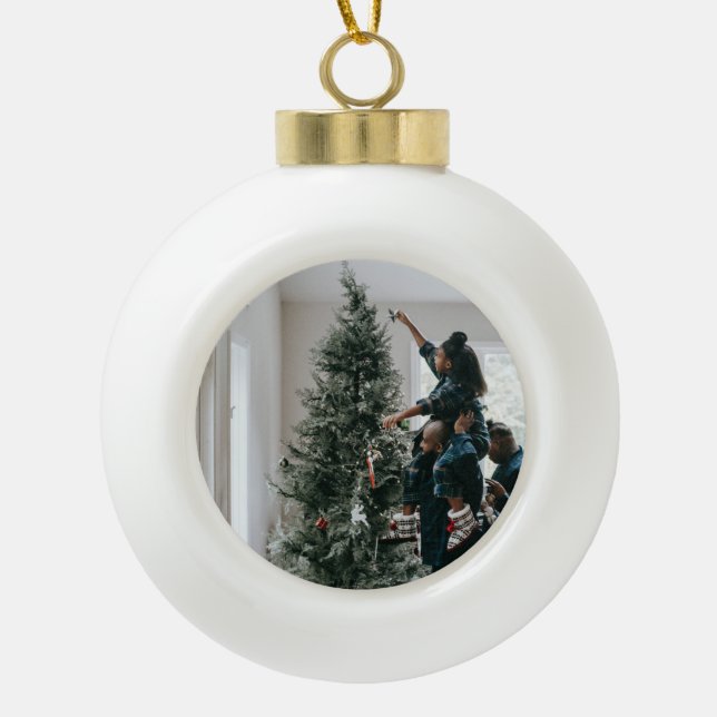 Personalized Two Sided Family Christmas Photo  Ceramic Ball Christmas Ornament (Front)