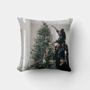 Personalized Two Sided Family Christmas Photo Throw Pillow