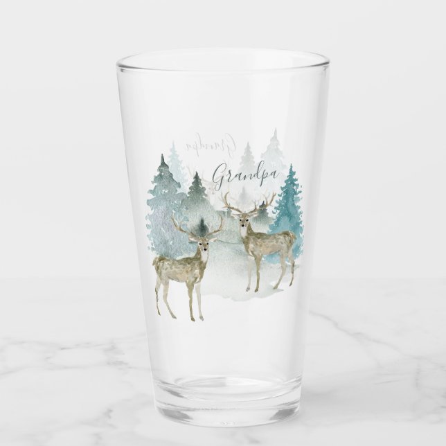 Personalized Two Stag Deer in Winter Woodland Glass (Front)