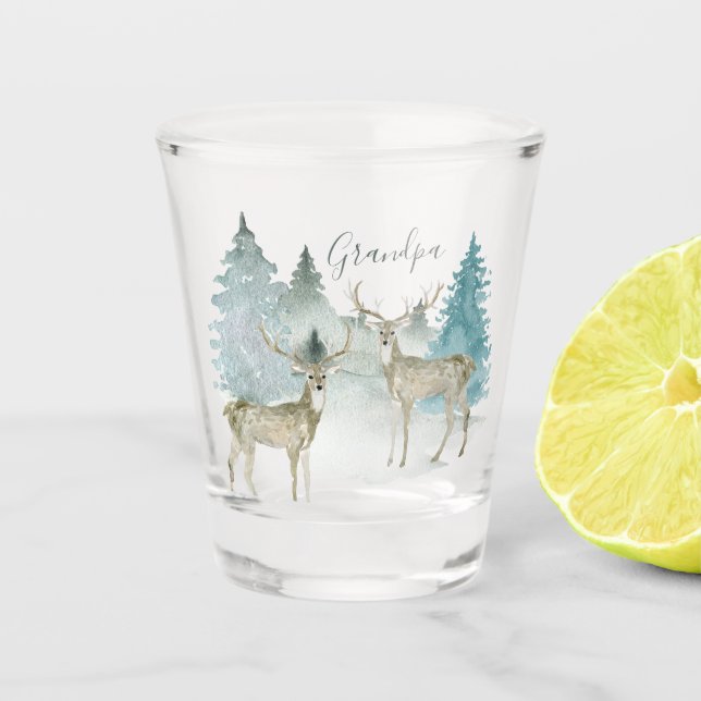 Personalized Two Stag Deer in Woodland Shot Glass (Front)