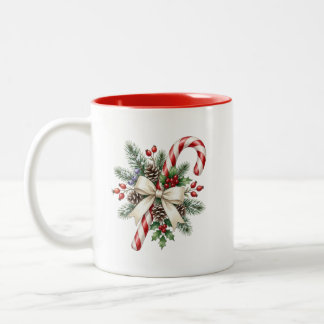 Personalized Two-Tone Candy Cane Christmas Mug