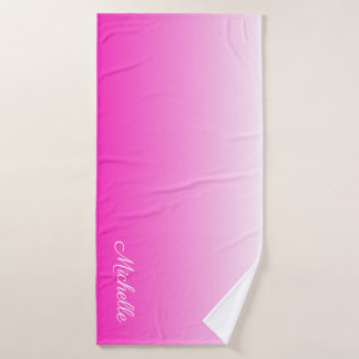Personalized two-tone gradient ombre hot pink bath towel