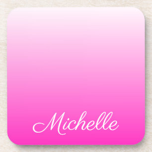Personalized two-tone gradient ombre hot pink coaster