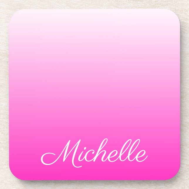 Personalized two-tone gradient ombre hot pink coaster (Front)