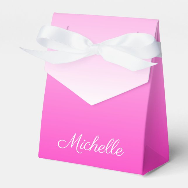 Personalized two-tone gradient ombre hot pink favor box (Front Side)