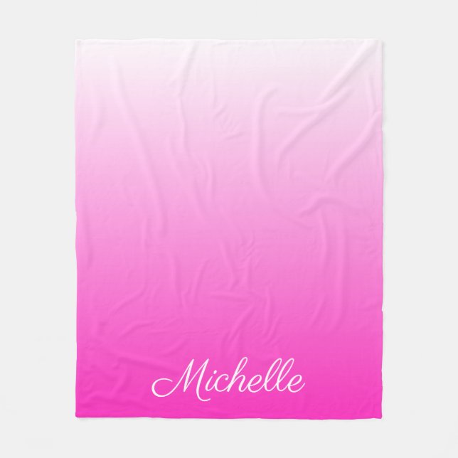 Personalized two-tone gradient ombre hot pink fleece blanket (Front)