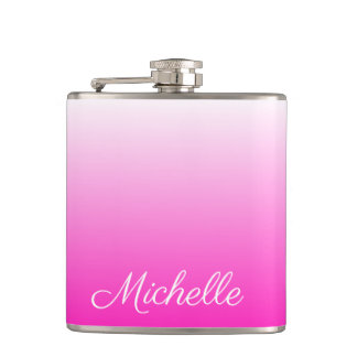 Personalized two-tone gradient ombre hot pink hip flask