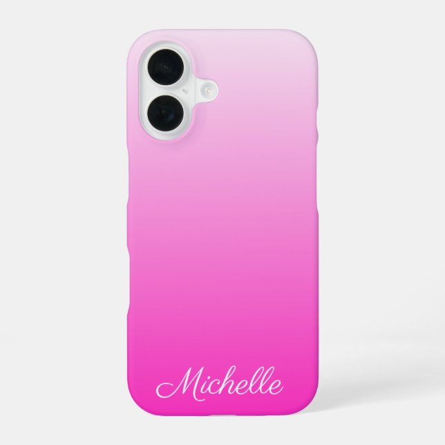 Personalized two-tone gradient ombre hot pink  iPhone 16 case (Back)