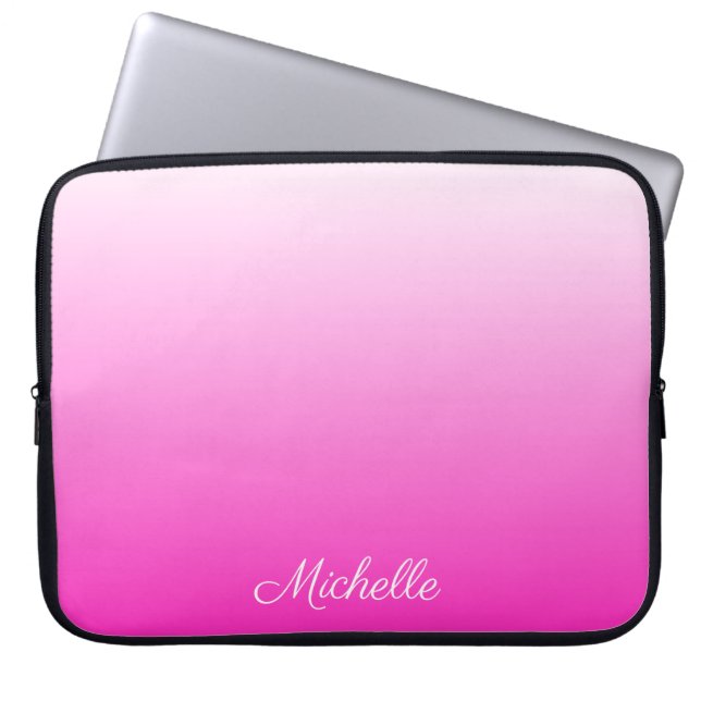 Personalized two-tone gradient ombre hot pink laptop sleeve (Front)