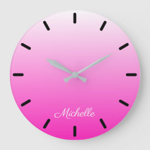 Personalized two-tone gradient ombre hot pink large clock