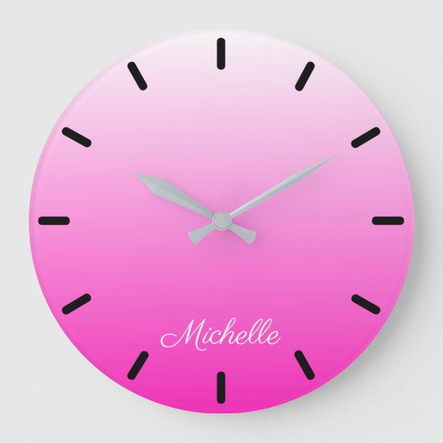Personalized two-tone gradient ombre hot pink large clock (Front)