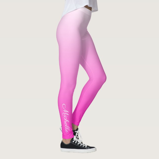 Personalized two-tone gradient ombre hot pink leggings (Right)