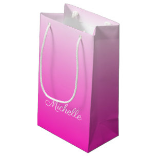Personalized two-tone gradient ombre hot pink small gift bag