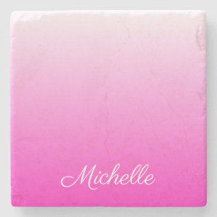Personalized two-tone gradient ombre hot pink stone coaster