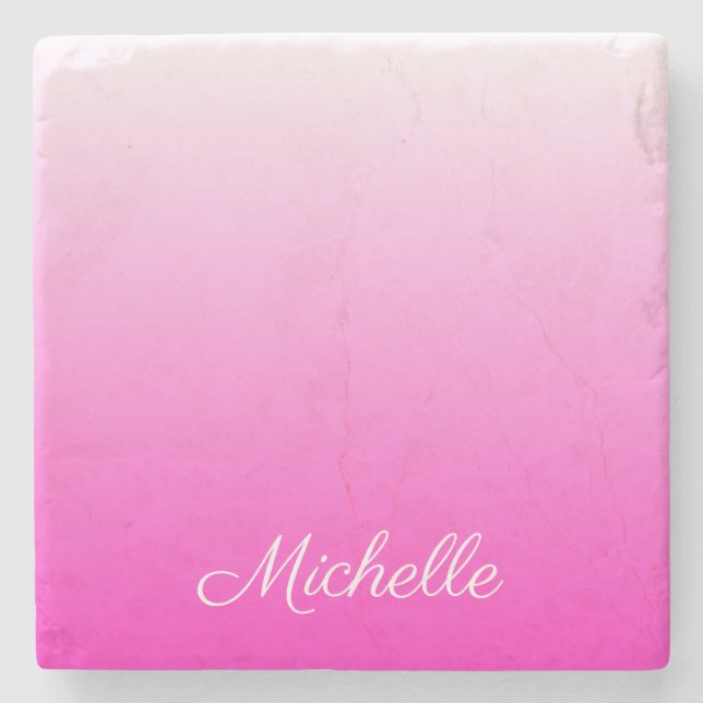 Personalized two-tone gradient ombre hot pink stone coaster (Front)