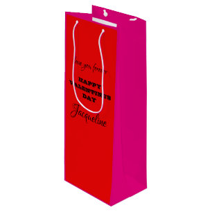 Personalized Two-tone Red Hot Pink Valentine's Day Wine Gift Bag