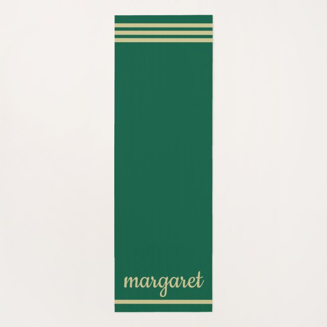 Personalized two-toned greens front & back stripes yoga mat (Back)