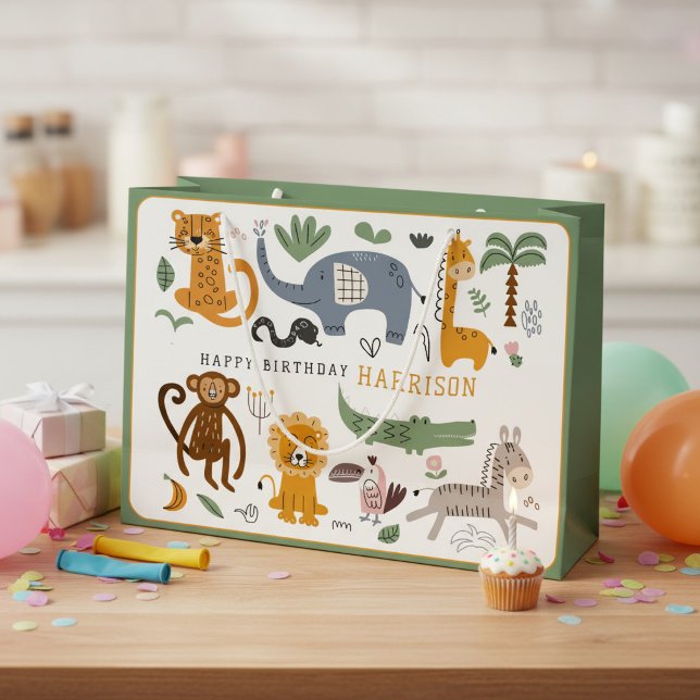 Personalized Two Wild Safari Birthday Large Gift Bag (Creator Uploaded)