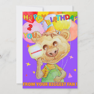 Personalized two years old birthday greeting card 