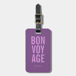 Personalized Typographic Block Text Bon Voyage Luggage Tag
