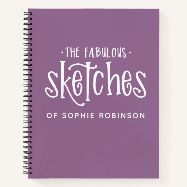 Personalized Typography Purple Sketchbook Notebook (Front)
