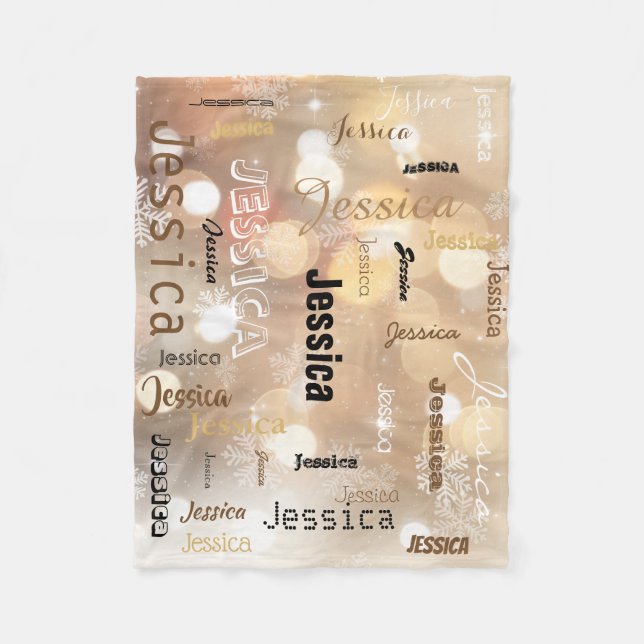 Personalized Typography Subway Art Bokeh Snowflake Fleece Blanket (Front)