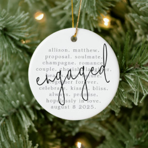 Personalized Typography Words Engaged Ceramic Ornament