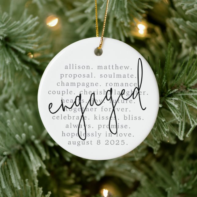 Personalized Typography Words Engaged Ceramic Ornament (Tree)