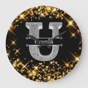 Personalized U Initial Silver Monogram Your Name Large Clock