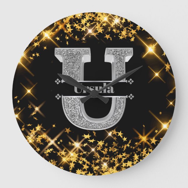Personalized U Initial Silver Monogram Your Name Large Clock (Front)