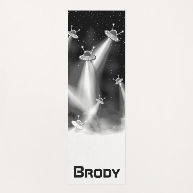 Personalized UFO  Galaxy with Alien Spaceships Yoga Mat (Front)