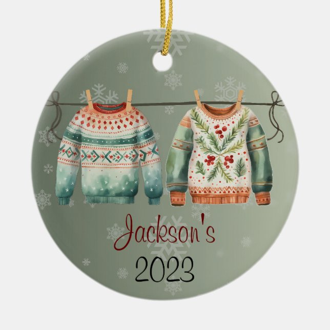 Personalized Ugly Christmas  Sweater Ornament (Front)