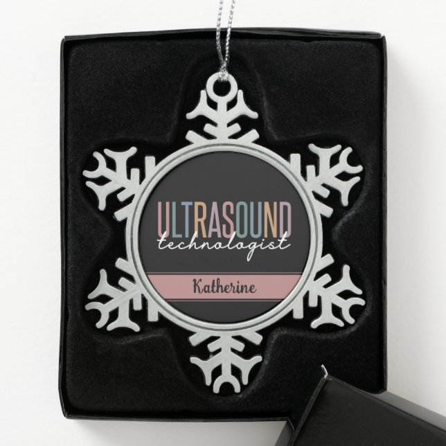 Personalized Ultrasound Technologist Gifts Snowflake Pewter Christmas Ornament (Box)