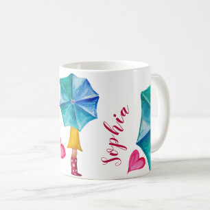 Personalized Umbrella Girl Watercolor Art Coffee Mug