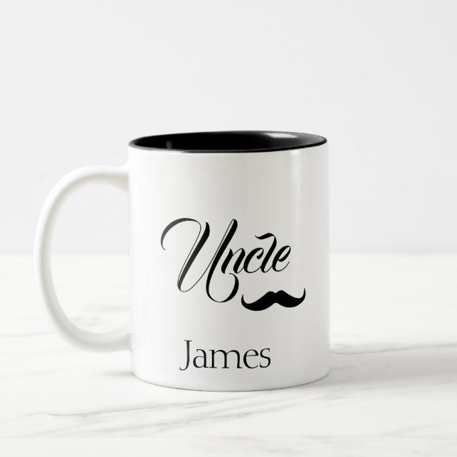 Personalized Uncle Name & Monogram Simple Chic Two-Tone Coffee Mug (Left)