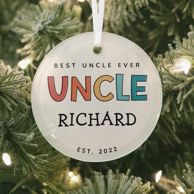 Personalized Uncle Retro Gift Best Uncle Ever Cute Glass Ornament (Insitu)