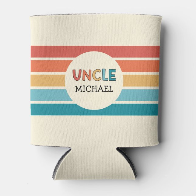 Personalized Uncle Retro Stripes Can Cooler (Front)