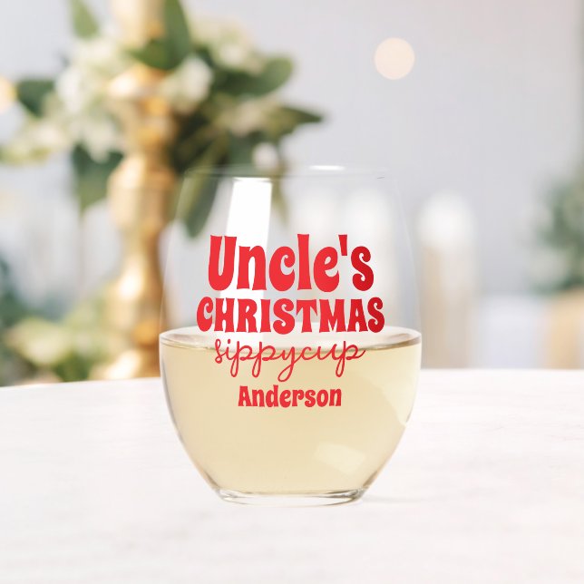 Personalized Uncle's Christmas Sippy Cup  Stemless Wine Glass (Insitu (Wedding))