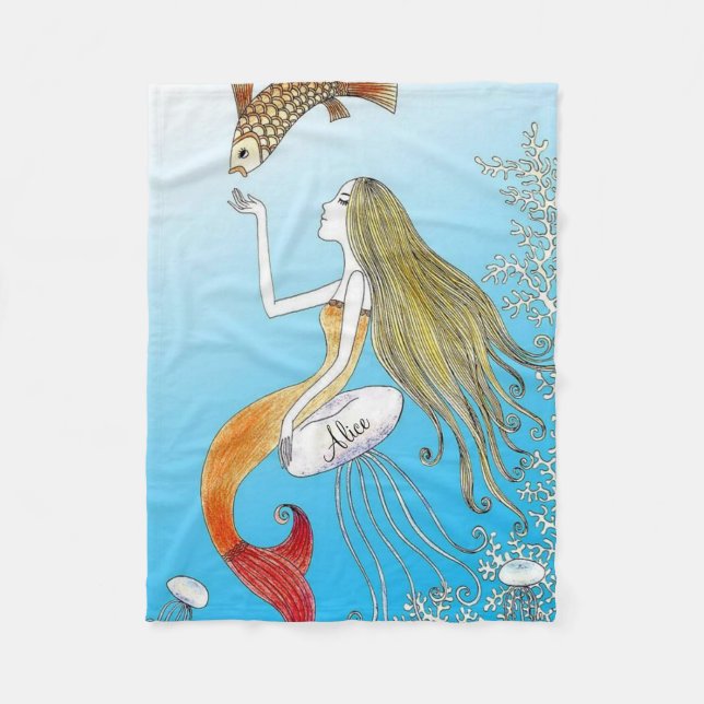 Personalized under the sea beautiful mermaid fleece blanket (Front)