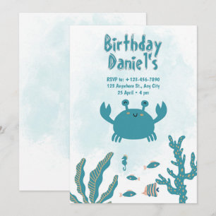 Personalized Under the Sea Crab Birthday Invitatio Invitation